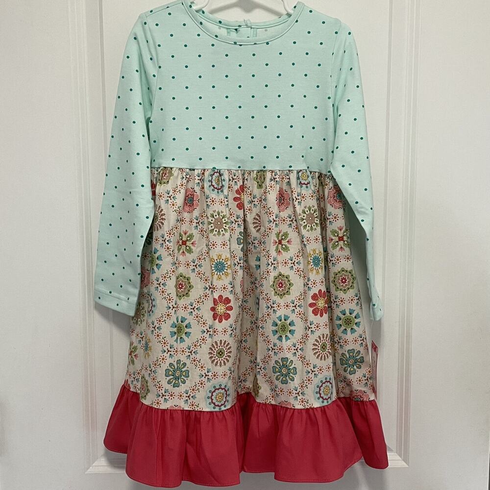 Ricrac And Ruffles Girls Mixed Print Long Sleeve Dress Size 6
